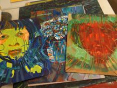 JOHN CHERRINGTON eleven unframed paintings on board, mainly abstract compositions Condition