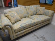 An Alston's Upholstery Ltd two-seater Duck Egg floral patterned sofa Condition reports provided on