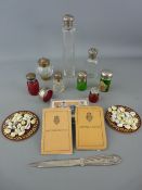 Collection of coloured and other glass scent bottles, the majority with silver tops, a white metal