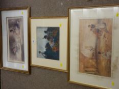 SIR WILLIAM RUSSELL FLINT three framed prints - various women and settings (some requiring re-
