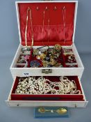 Quantity of costume jewellery and simulated pearls in a vintage jewellery box