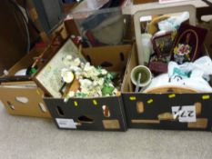 Mixed selection of pictures, pottery, collector's spoons and household goods in three boxes