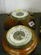 Two small oak framed vintage barometers