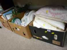 Quantity of framed pictures and prints, box of various household goods and a quantity of soft