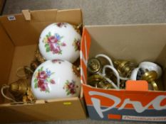 Two floral decorated globe ceiling lights and a quantity of decorative wall lights