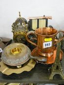 Quantity of vintage metalware and a reproduction lantern style clock
