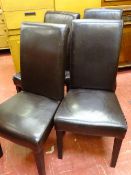 Four modern leather effect high back dining chairs