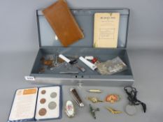 Pilot British make document box with key and contents including vintage and later coinage, an RAF