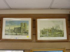 Pair of prints - Westminster Abbey and surrounding area, 28 x 39 cms