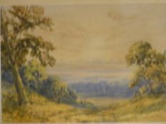 J CALLOW early watercolour - parkland scene with deer in the background, signed, 24 x 35 cms