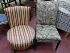 Parker Knoll upholstered bedroom chair and a vintage example in classical stripe upholstery