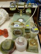 Onyx effect vintage style telephone, mantel clock, table lighters and other similar ware