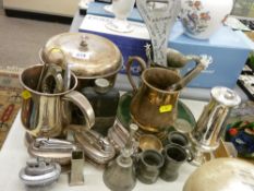Collection of EP and other metalware, four vintage table lighters etc