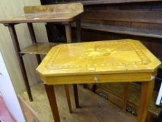 Two tier walnut hall table and a modern Italian inlaid music box table