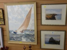 ARCHIBALD JAMES STUART WORTHING two watercolours - English coastlines and a MONTAGUE DAWSON framed