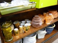 Vintage crackle glass lampshade and a vase, an American lustre glass part teaset, quantity of