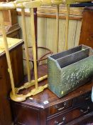 Reproduction mahogany entertainment unit, a reproduction towel rail and a repousse brass magazine