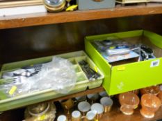 Mixed box of collectables and a quantity of loose cutlery in a tray