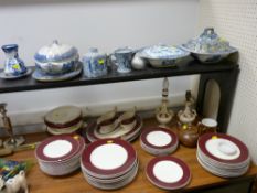 Mixed selection of blue and white decorated tableware, a pair of small classical styled pottery