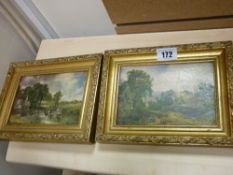 JOHN CONSTABLE two miniature gilt framed prints - 'The Haywain' and 'House in the Countryside' after