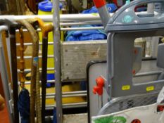 Parcel of household items including electric towel airer, walking sticks, metal tread stepladder,