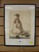 Hungarian artist watercolour - herdsman and cattle, 27 x 22 cms