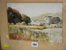 PAUL H ELLIS watercolour - title label verso 'Rhuddlan Church', 18 x 27 cms