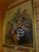 H V SIMMONDS oil on canvas - still life, colourful chrysanthemums etc, 60 x 50 cms