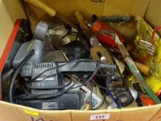Box of tools including Black & Decker sander and Stanley planes etc E/T