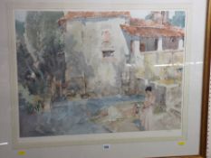 SIR WILLIAM RUSSELL FLINT framed limited edition (545/850) print - Mediterranean scene showing two