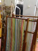 Wooden stepladder, metal stepladder and two vintage style folding deckchairs