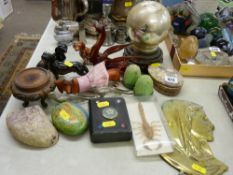 Mixed group of collectables including a Dachshund salt and pepper, a slate paperwork in the form