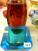 Two heavy gauge art glass vases