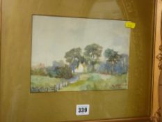 M GREENHOUGH gilt framed watercolour study - country cottage, signed and dated 1910