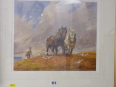 LUCY KEMP WELSH limited edition (124/850) print - farmer ploughing with shire horse team