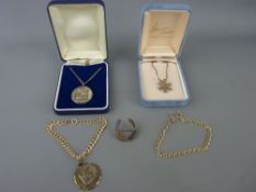 Silver 'Thirty Years Ford' pendant on a nine carat gold chain, another for twenty five years, a