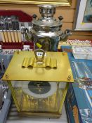 Vintage style coffee percolator and a 100 day Newmaster brass anniversary clock