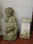 Reconstituted stone young child and decorative pillar garden ornaments