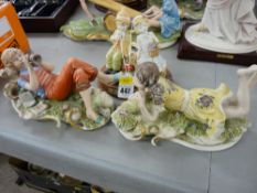 Two Capodimonte figures of a young boy and girl, signed and dated 1973 and a Leonardo figurine