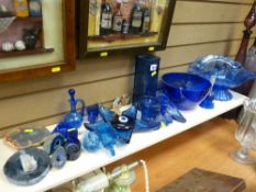 Collection of Bristol blue type ornamental ware and a quantity of mineral ornaments