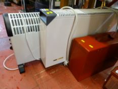 Two modern electric heaters and a red file case E/T