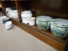 Collection of mainly pottery planters including a pair of Oriental fish bowl type