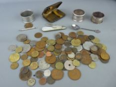 Mother of pearl and silver bladed fruit knife, other silver and white metal items and a mixed