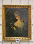 Oil on board - young lady in candlelight, 24 x 19 cms