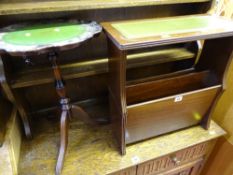 Reproduction mahogany magazine table with tooled green leather insert and a similarly styled wine