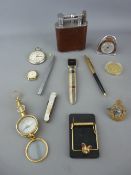 Mixed group of collectables including a jumbo table lighter, vintage pocket knife, compass magnifier