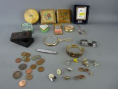 Mixed box of lady's and gent's collectables including a sterling silver photograph frame, compacts