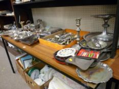 Quantity of EP ware, loose selection of cutlery, three cast iron trivet stands etc