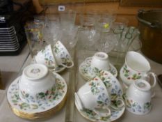 Selection of drinking and other glassware and a Duchess 'Strawberry Fields' bone china part teaset