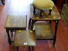 Two tier side table, two smaller side tables and an upholstered top stool
